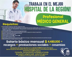 Requerimos PROFESIONAL MEDICO GENERAL, Servicio Ginecología – Servicio Hospitalización Domiciliaria