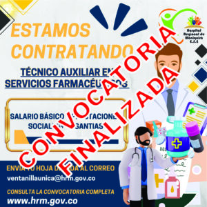 REQUERIMOS TÉCNICO AUXILIAR EN SERVICIOS FARMACÉUTICOS